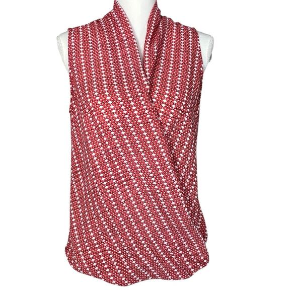 Pleione Tops - Pleione Sleeveless Faux Wrap Blouse Red Black Women’s size medium